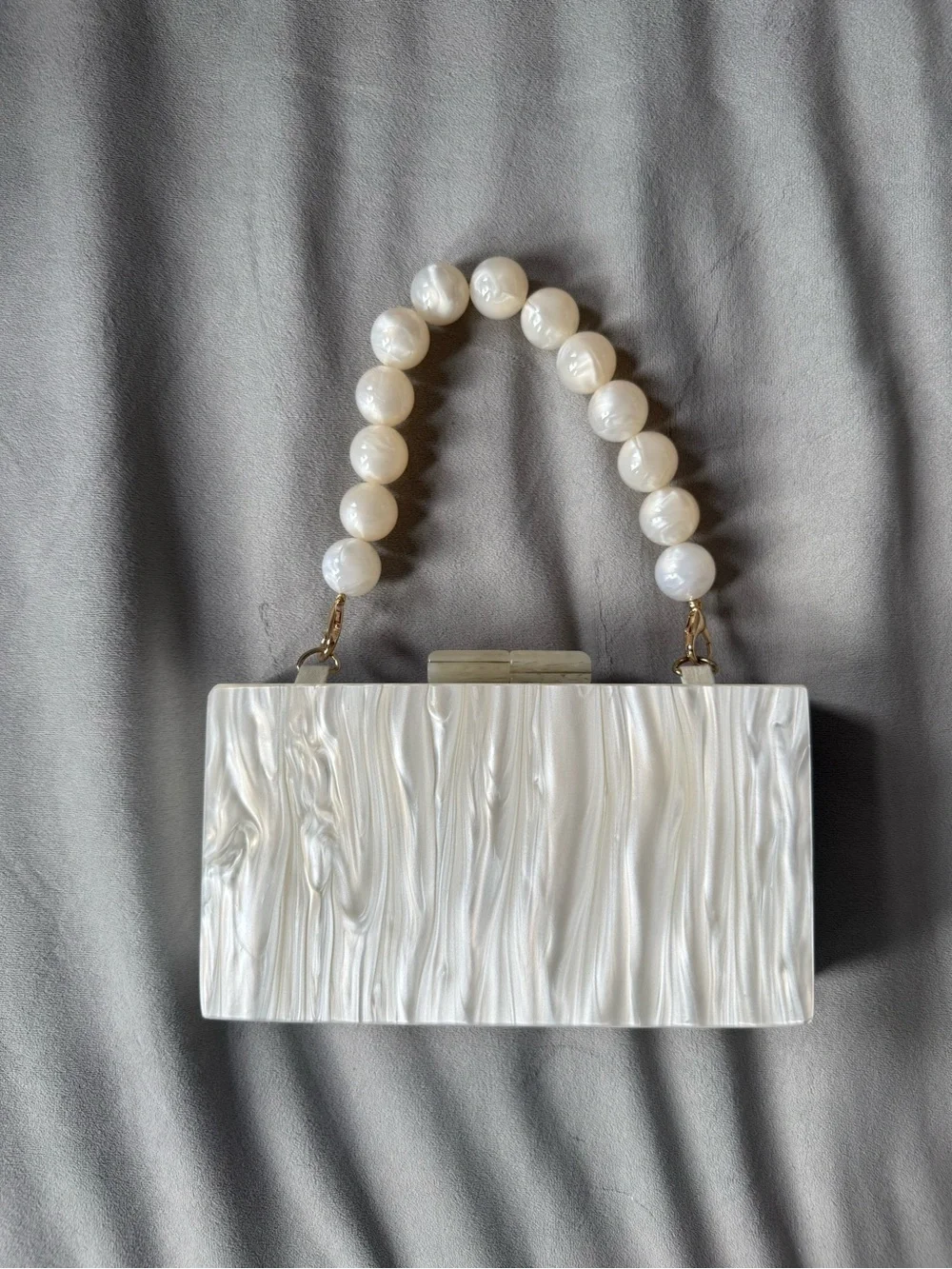 a new day Pearlescent White Box Clutch with Beaded Handle